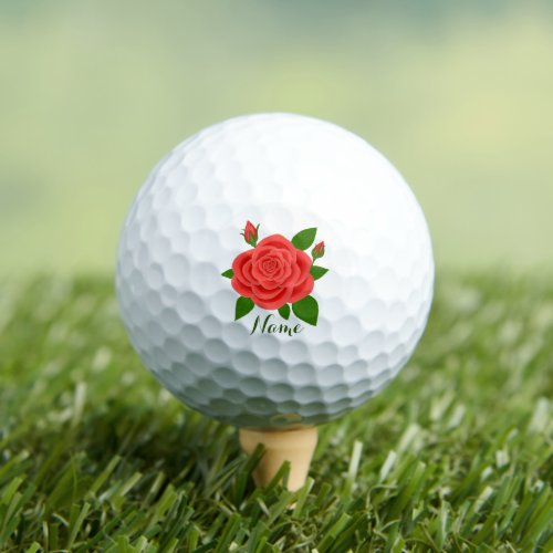 Red Rose With Buds  Text Value Golf Balls