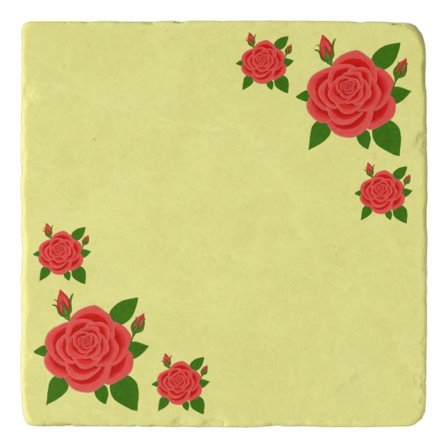 Red Rose With Buds Trivet (Front)