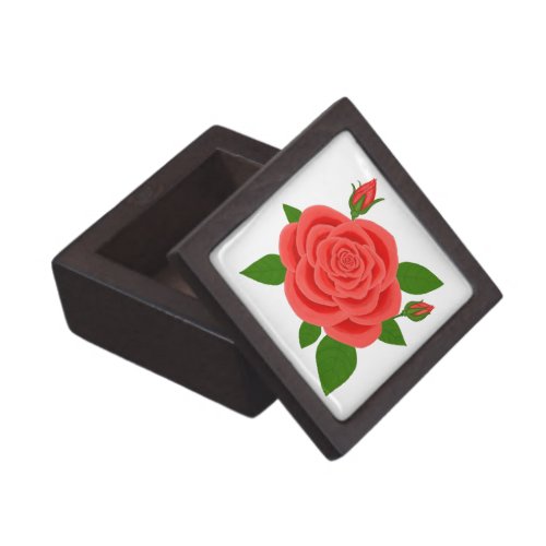 Red Rose With Buds White Gift Box