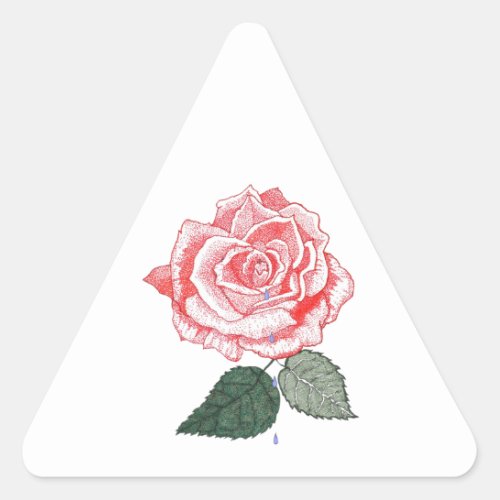 Red Rose with Dew Drops dropping from Petals Triangle Sticker