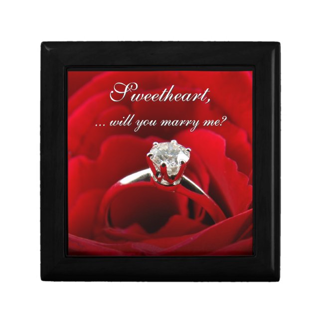 Red Rose with Diamond Ring Marriage Proposal Keepsake Box (Front)