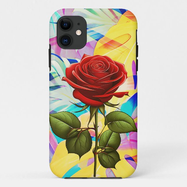 RED ROSE WITH GEOMETRIC MODERN NATURE BACKGROUND Case-Mate iPhone CASE (Back)