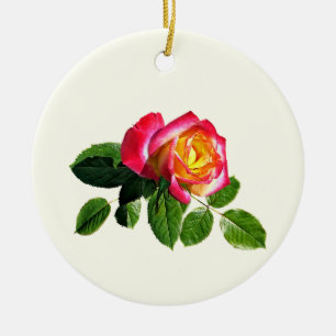 Red Rose With Golden Yellow Center Ceramic Ornament