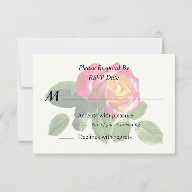 Red Rose With Golden Yellow Center RSVP Card (Front)