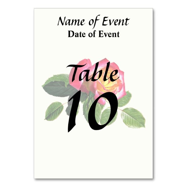 Red Rose With Golden Yellow Center Table Number (Back)