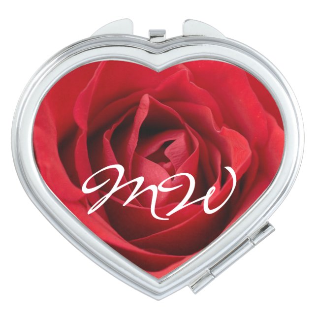 Red Rose with Initials Compact Mirror (Front)