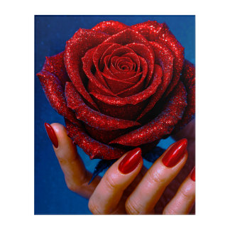Red rose with matching nails acrylic print