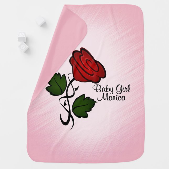 Red Rose with Name Baby Blanket (In Situ)
