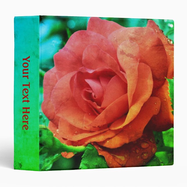 Red Rose With Raindrops Floral Art Personalized 3 Ring Binder (Front/Spine)