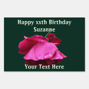 Red Rose With Raindrops Personalized Birthday  Sign