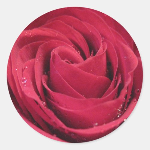 Red Rose with Water Droplets Classic Round Sticker