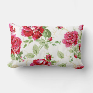 Red rose with white background print lumbar pillow