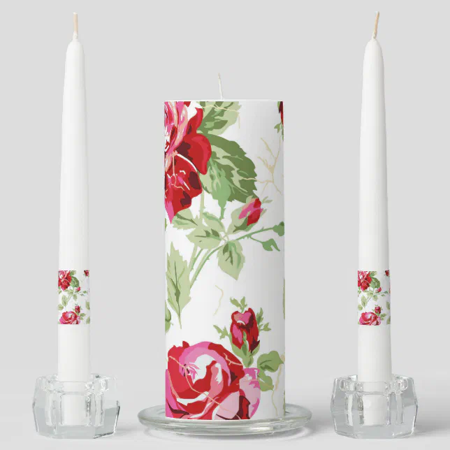 Red rose with white background print unity candle | Zazzle