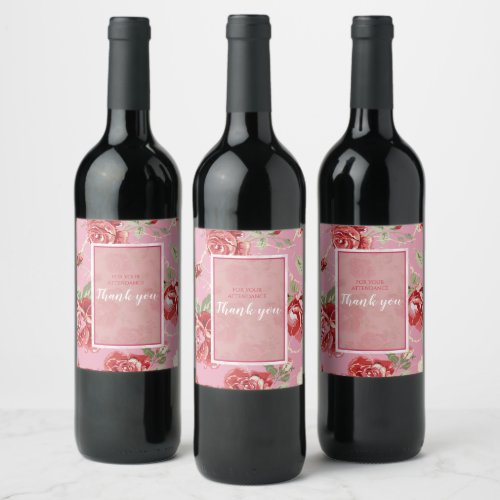 Red rose with white background print wine label