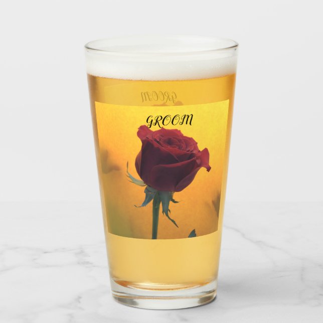 Red Rose with yellow Wedding Glass (Front Filled)