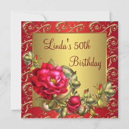 Red Roses Womans 50th Birthday Party Custom Invites