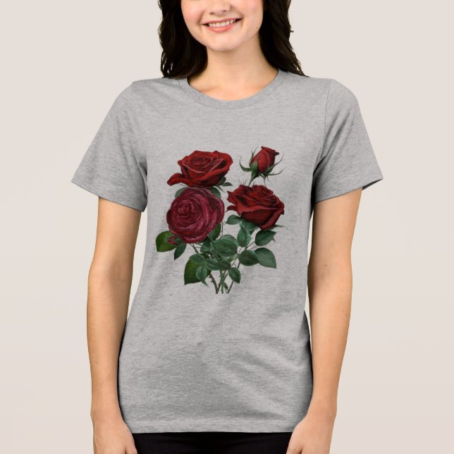 "Red Rose Women's T-Shirt – Feminine Elegance in B Tri-Blend Shirt (Front)