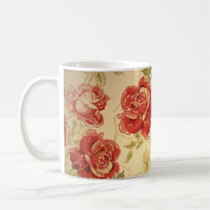 Red rose, yellow, antique floral print coffee mug