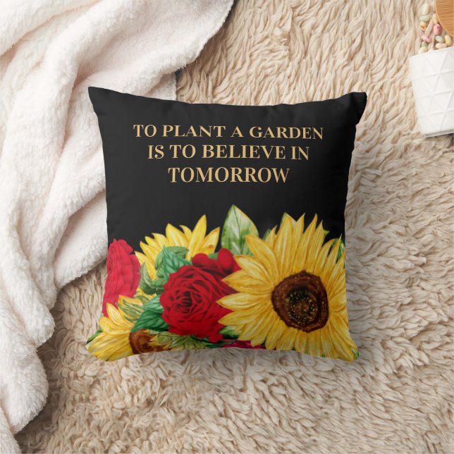 Red Rose Yellow Sunflower Black Inspiration Quote Throw Pillow (Blanket)