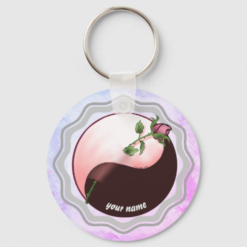 Red Rose yin yang  custom name keychain