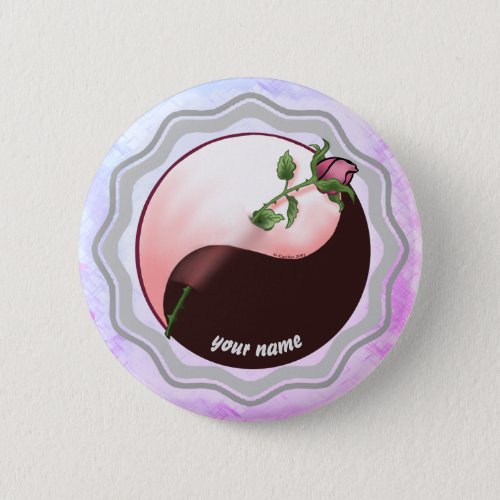 Red Rose yin yang custom name   pin button