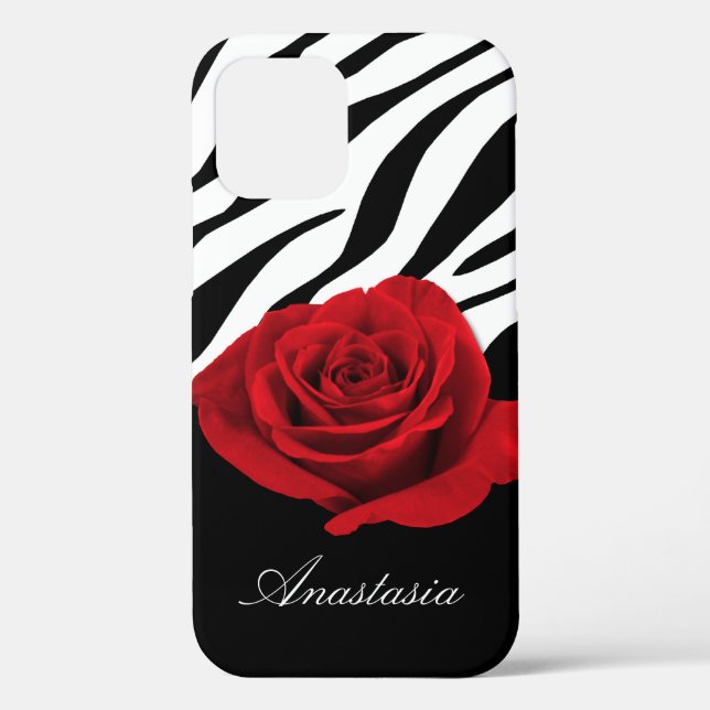Red Rose Zebra Print personalized Case-Mate iPhone Case (Back)