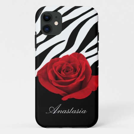 Red Rose Zebra Print Personalized Iphone 5 Case