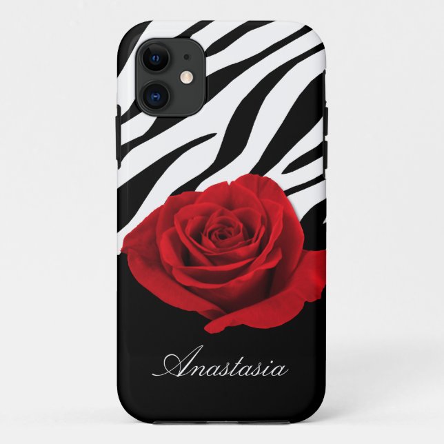 Red Rose Zebra Print personalized iPhone 5 Case (Back)