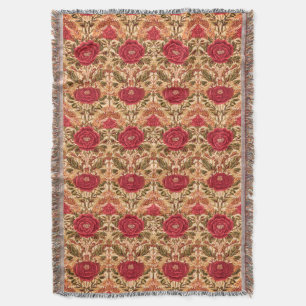 Red RoseArts and Crafts Style Throw Throw Blanket