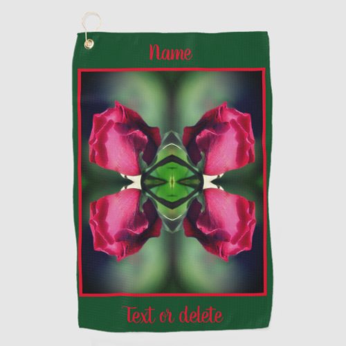 Red Rosebud Bending Abstract Personalized Golf Towel