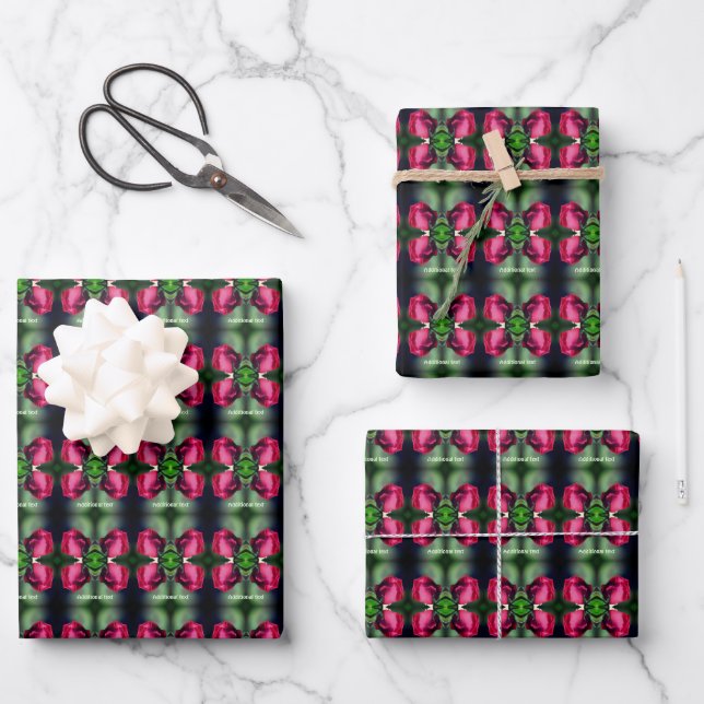 Red Rosebud Bending Abstract Personalized Wrapping Paper Sheets (Front)