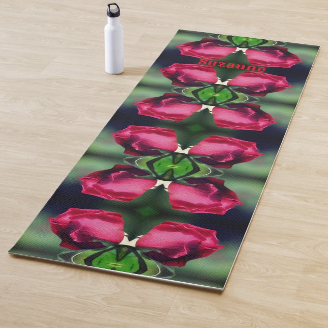 Red Rosebud Bending Abstract Personalized Yoga Mat (In Situ)