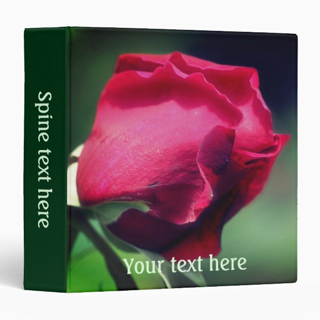 Red Rosebud Bending Personalized 3 Ring Binder (Front/Spine)