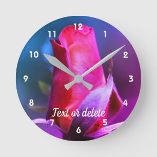 Red Rosebud Close Up Abstract Colors Personalized Round Clock