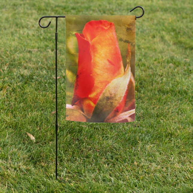 Red Rosebud Close Up Abstract Grunge  Garden Flag (In SItu)