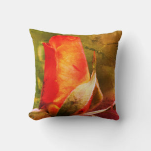 Red Rosebud Close Up Abstract Grunge Throw Pillow