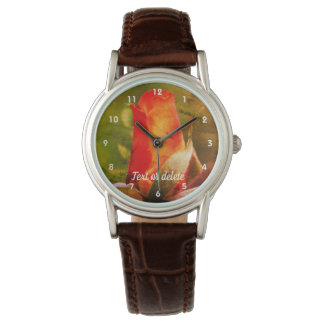 Red Rosebud Close Up Abstract Personalized  Watch