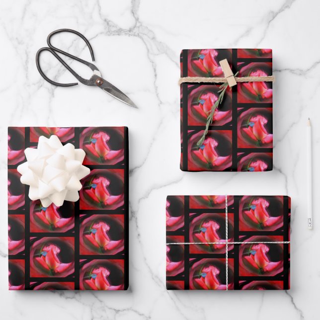 Red Rosebud Energy Floral Abstract Art  Wrapping Paper Sheets (Front)