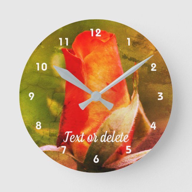Red Rosebud Flower Art Personalized Round Clock (Front)