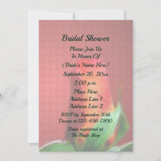 Red Rosebud Flower Bridal Shower  Invitation