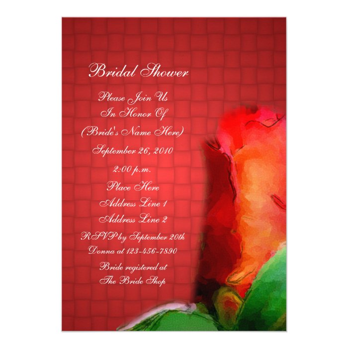 Red Rosebud Flower Bridal Shower Invitation