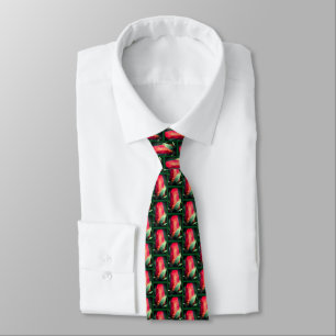 Red Rosebud Flower Neck Tie
