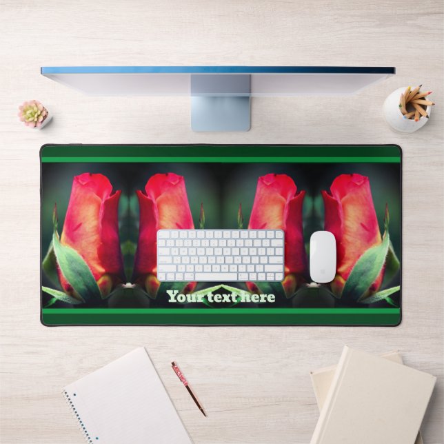 Red Rosebud Flower Personalized   Desk Mat (Office 1)