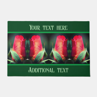 Red Rosebud Flower Personalized Doormat