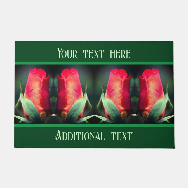 Red Rosebud Flower Personalized   Doormat (Front)
