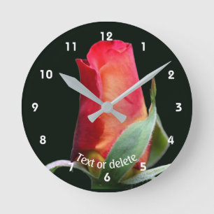 Red Rosebud Flower Personalized Round Clock