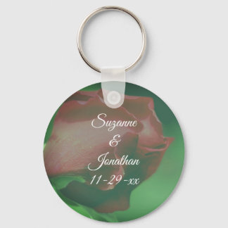 Red Rosebud Flower Personalized Wedding  Keychain