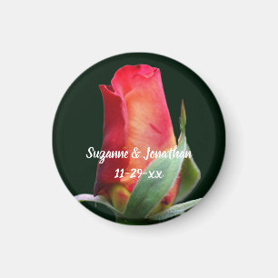 Red Rosebud Flower Personalized Wedding Magnet