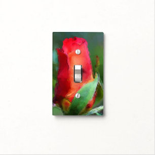 Red Rosebud Flower Watercolor Photo Painting Light Switch Cover