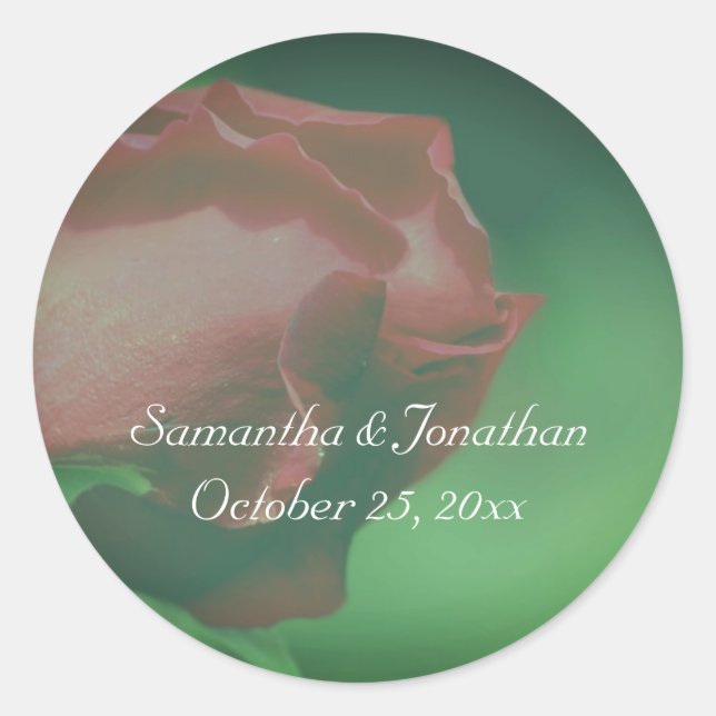 Red Rosebud Flower Wedding Personalized Classic Round Sticker (Front)